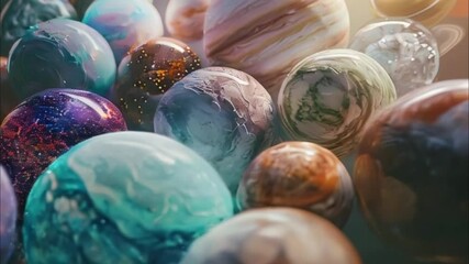 Planets gather in the solar system amidst glowing stars in a vibrant cosmic atmosphere