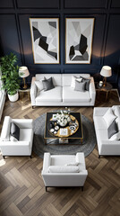 modern living room interior with white leather furniture and elegant decor