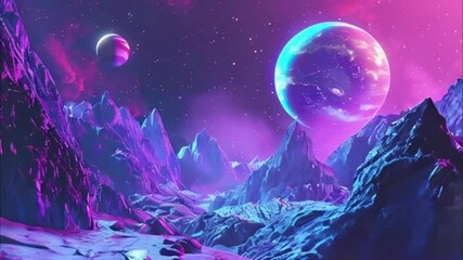 Planets gather in the solar system amidst glowing stars in a vibrant cosmic atmosphere