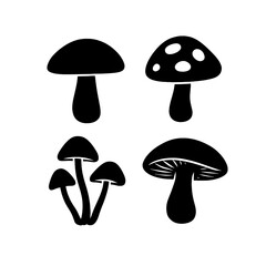 Vector Illustration Set of Mushroom Silhouettes
