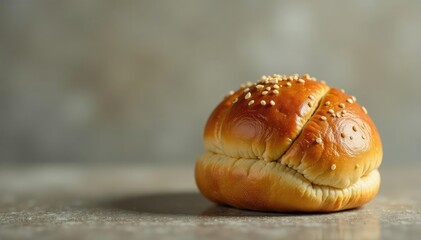 Perfectly formed, light brown bun, rustic style , culinary, high-resolution, breakfast