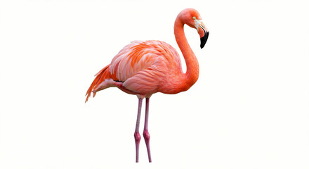 Standing Flamingo Isolated on White Background Wildlife