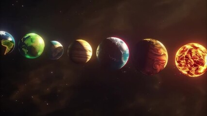 Planets gather in the solar system amidst glowing stars in a vibrant cosmic atmosphere