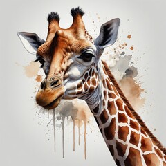 "Stylized giraffe illustration in watercolor, white background"