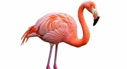 Obraz premium Standing Flamingo Bird with Pink Feathers Isolated on White