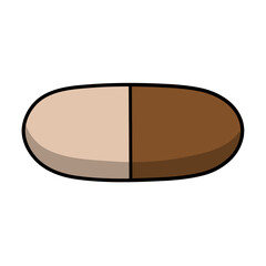 Stylized capsule featuring a divided design in beige and brown. Perfect for health, medication, or wellness-related projects and illustrations.