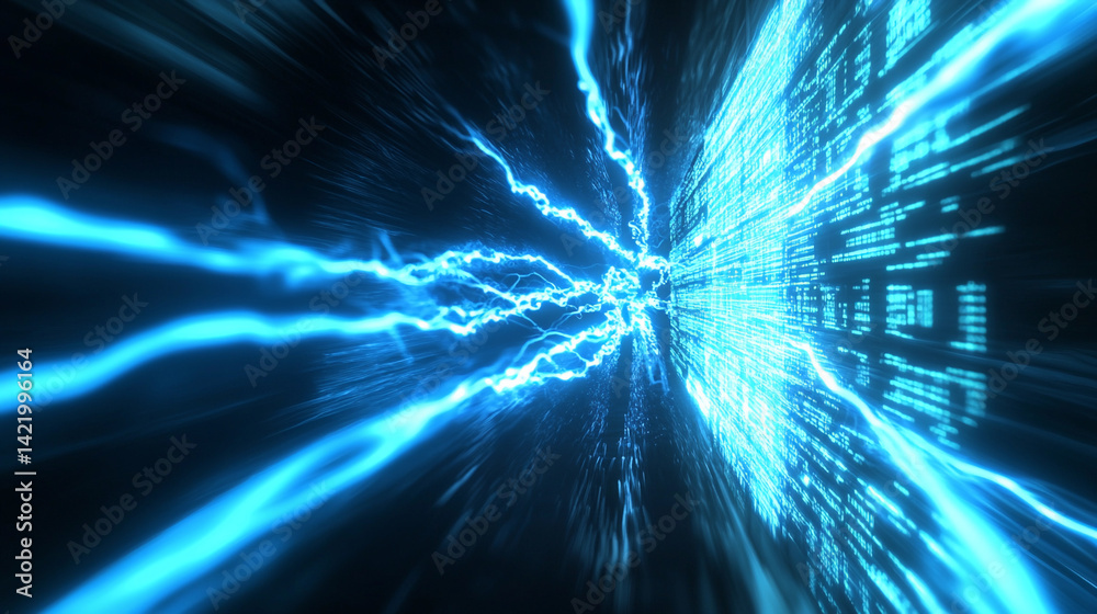 Aufkleber Futuristic data streams creating bright visual patterns Generative AI
