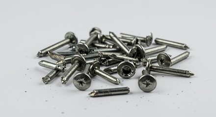 Broken Metal Rivets on White Background