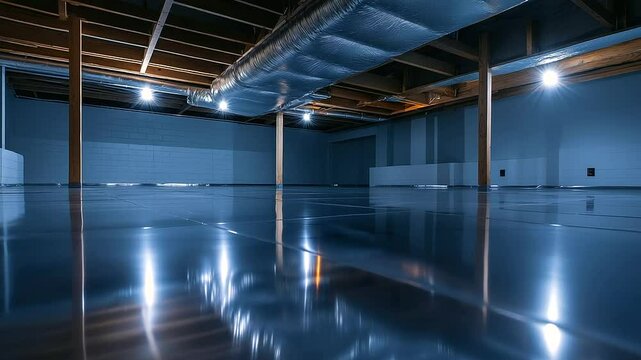 A modern residential crawl space with neatly installed reflective insulation blankets. The silver-coated material enhances energy efficiency, with dimple board ensuring air circula