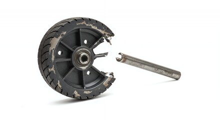Obraz premium Broken Wheel Detached from Axle on White Background