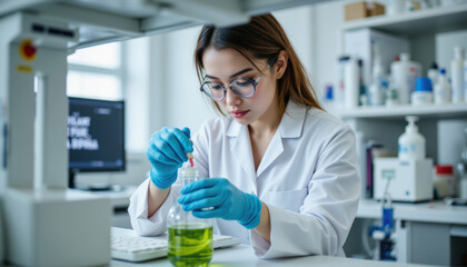 Laboratory experiment conducting chemical analysis science lab research content academic environment close-up view
