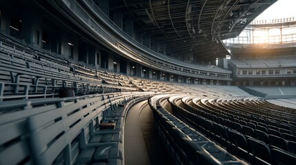 Obraz premium Beautiful Interior View of Modern Curved Baseball Stadium with Empty Seats