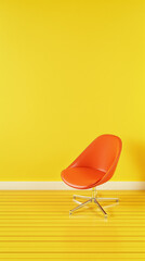 modern orange chair in a bright yellow room