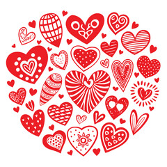 Red and Black Heart Patterns Clipart,
Cute Love Heart Design with Dots and Stripes,
Hand-Drawn Red Hearts with Decorative Patterns.