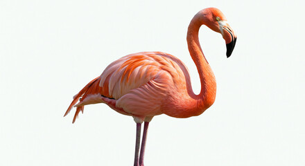 Obraz premium Standing Flamingo with Pink Feathers Against Plain Background