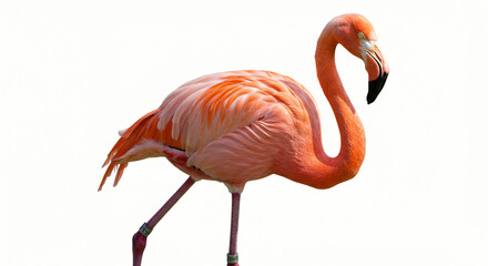Obraz premium Flamingo walking isolated on white background - exotic bird