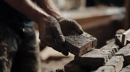 Construction Worker Laying Bricks