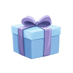 A light blue gift box with a purple ribbon a present for a special occasion