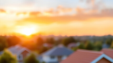 Blurred Sunset Over Suburban Houses