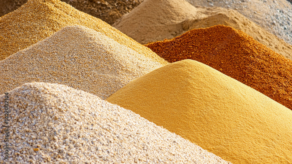 Poster bright mounds of sand showcasing diverse textures and colors generative ai