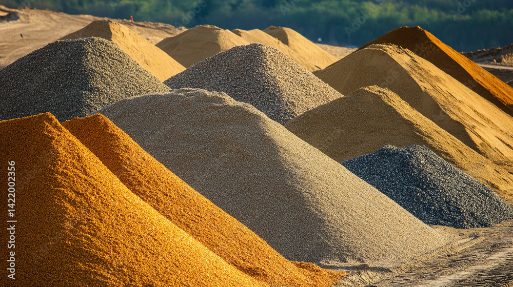 Poster bright mounds of sand in various colors at construction site generative ai