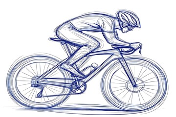 Obraz premium Blue Line Drawing of Cyclist in Racing Position