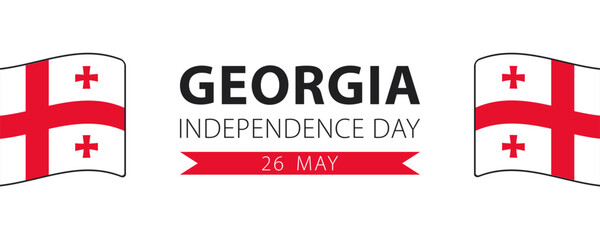 Georgia Independence Day, simple minimalist web banner design. Text Georgia Independence Day, 26 may and Georgian flags isolated on white background.