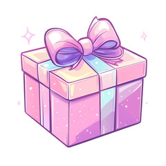 Obraz premium A sparkly pink gift box with a big purple bow a delightful present