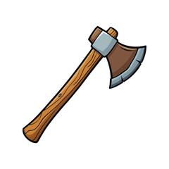 Axe Vector Illustration. Sharp steel blade with wooden handle, hand tool design for chopping wood