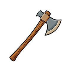 Axe Vector Illustration. Sharp steel blade with wooden handle, hand tool design for chopping wood