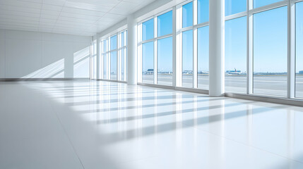 Obraz premium Bright Airport Interior with Large Windows and Sunlight