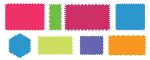  Zig Zag Edge Geometric Borders Tag Boxes. Wiggle Line Design Sign Background. Isolated Zig zag Wavy Edge Rectangle Shapes Set. Vector Jagged Geometric Rectangular.