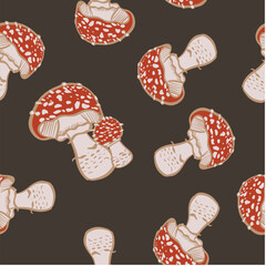 fly agaric mushroom seamless pattern