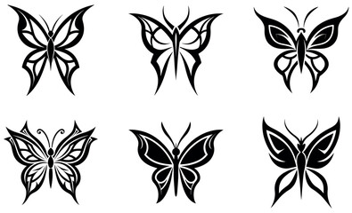 Tribal Butterfly Vector Icons Set &ndash; Black Tattoo Style Insect Illustrations