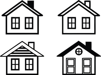 Simple Black and White House Icons Set for Real Estate or Design Projects