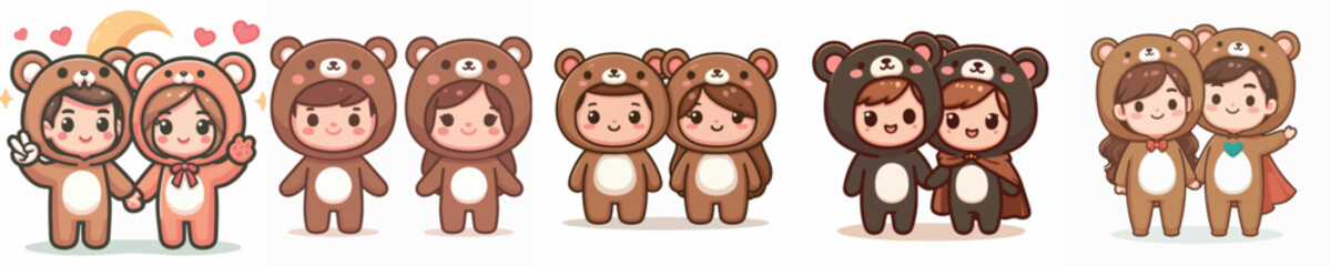 Vector of a couple wearing bear costumes.