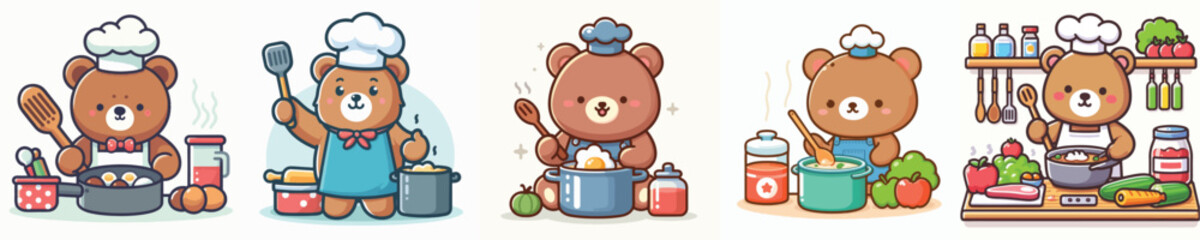 Vector of a bear cooking.