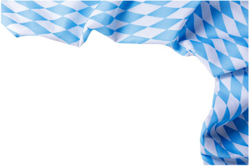 Empty oktoberfest white and blue checkered tablecloth isolated on transparent background, top view