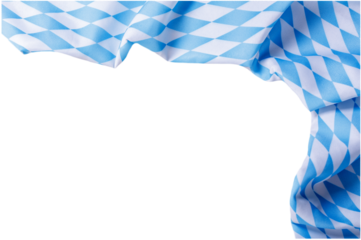 Empty oktoberfest white and blue checkered tablecloth isolated on transparent background, top view