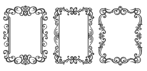 Retro vintage frames borders ivy curl vector illustration elegant square shape for card flower classic black simple outline.