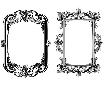 Retro vintage frames borders ivy curl vector illustration elegant square shape for card flower classic black outline.