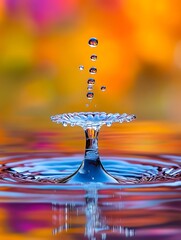 Vibrant Water Droplet Crown Splash with Orange and Purple Background