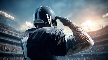 American Football Player Saluting in Stadium