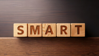 Fototapeta premium Wooden blocks spelling SMART on wooden surface