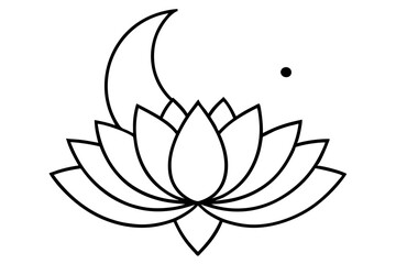 Fototapeta premium Lotus Flower with Crescent Moon and Dot | Minimalist Design for Spiritual Growth, Yoga Studio Branding and Meditation App Icon