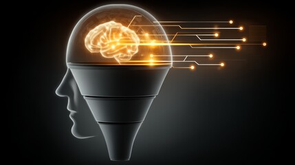 AI-Driven Customer Journey Funnel Concept with Human Brain Visualization