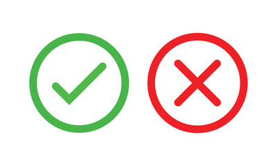 checkmark and x or confirm and deny line art color icon for apps and websites.vector illustration