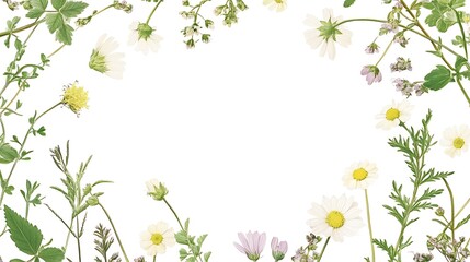 Obraz premium Floral Frame: Delicate Wildflowers on White Background