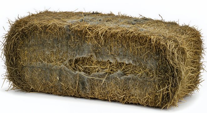 Detailed Closeup of Moldy Hay Bale Isolated on White