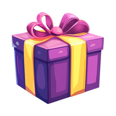 A purple gift box with a yellow ribbon and pink bow a present for you